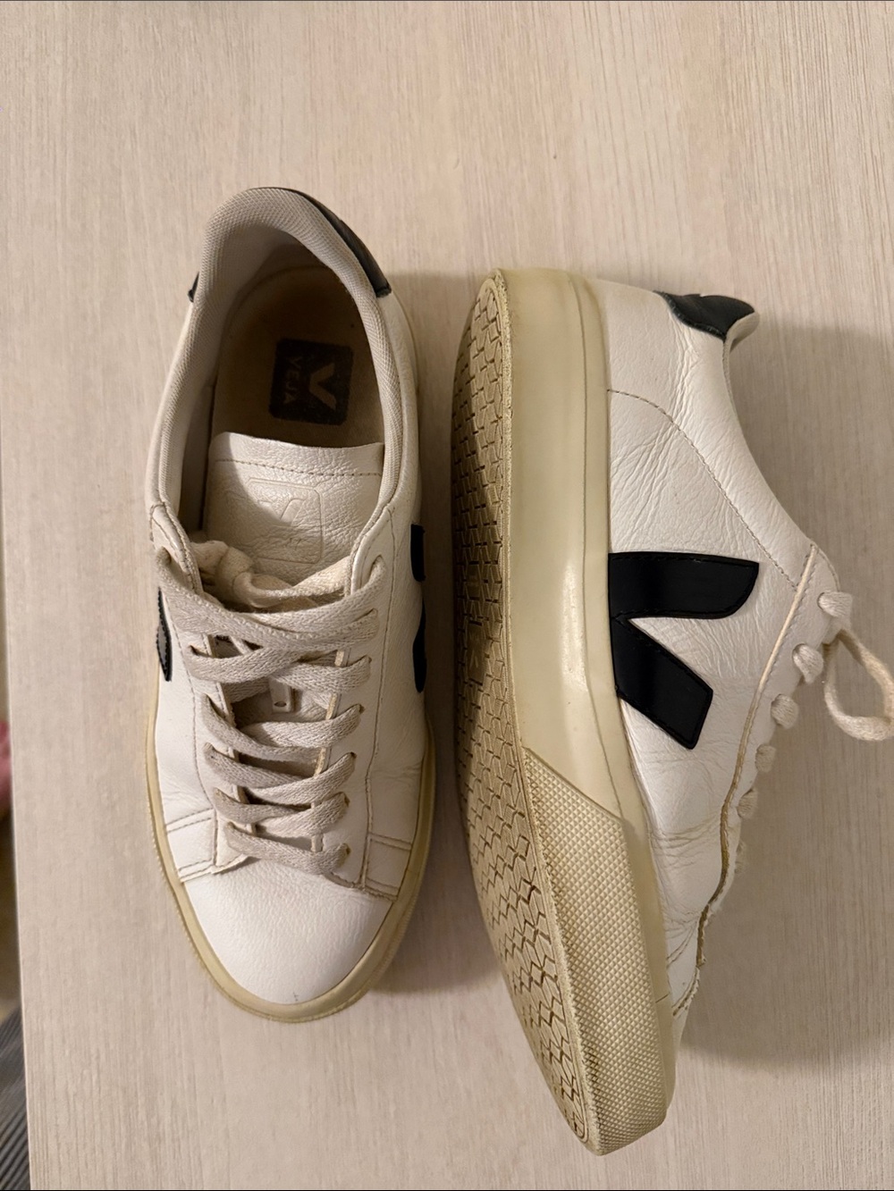 Veja White Leather V-10 Sneakers with Black V Logo - Picture 6 of 6